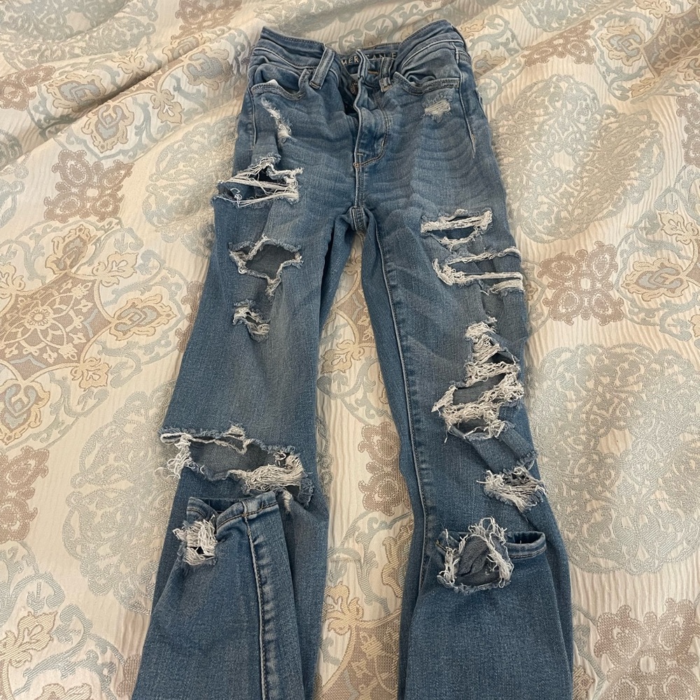 American Eagle Outfitters Ripped Light Blue Skinny Jeans